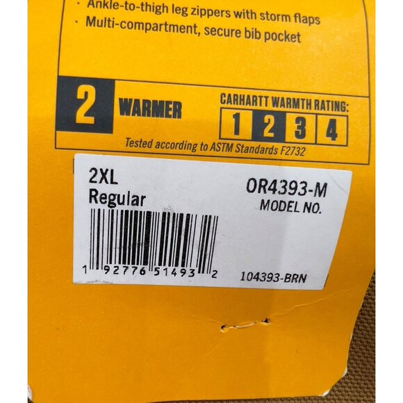 Carhartt Brown Duck Insulared Bib Overall  Men’s Sz. XXL 2XL New OR4393-M - Picture 4 of 10